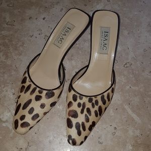 VINTAGE ISAAC MIZRAHI LEOPARD PONY HAIR MULE